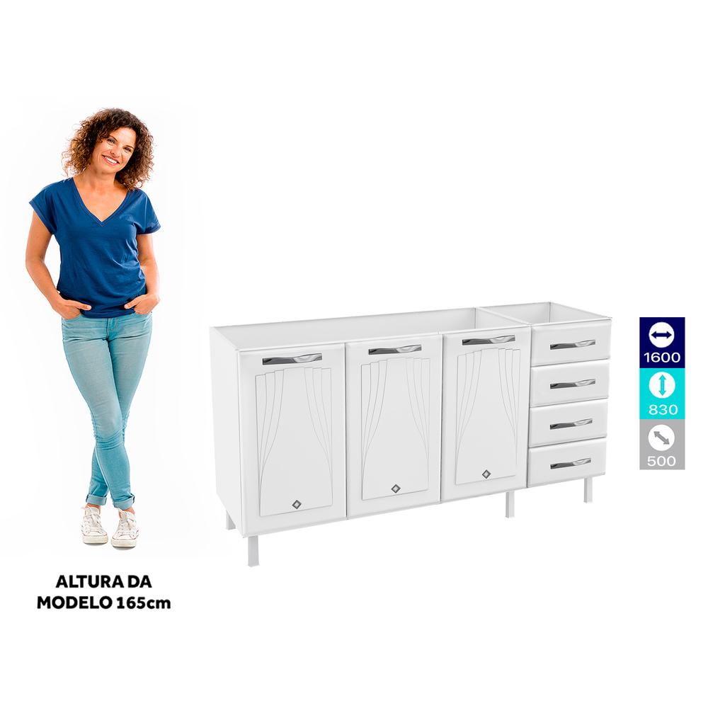 Balcão de Cozinha de Aço Quádruplo sem Tampo para Pia 160cm Clara Multimóveis CR6148 Branco
