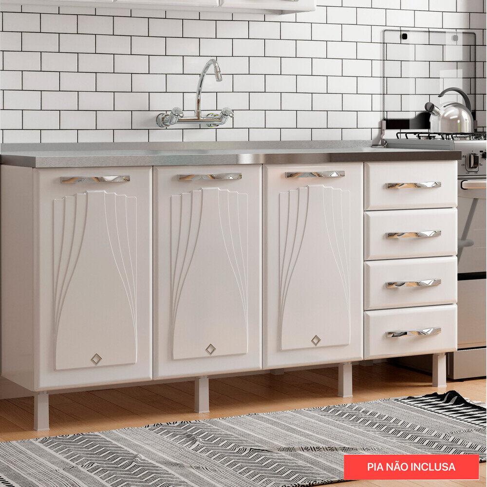 Balcão de Cozinha de Aço Quádruplo sem Tampo para Pia 160cm Clara Multimóveis CR6148 Branco