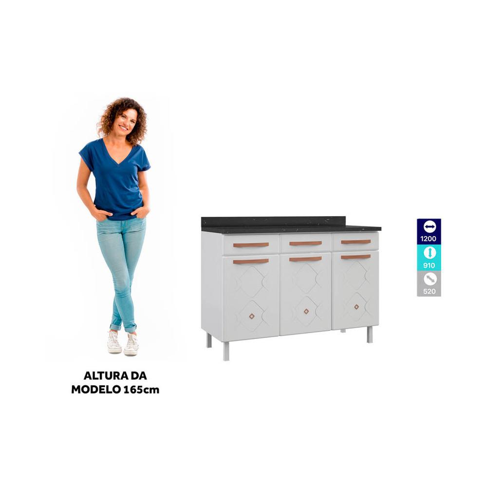Balcão de Cozinha de Aço Triplo com Tampo Regina Multimóveis CR6125 Branco