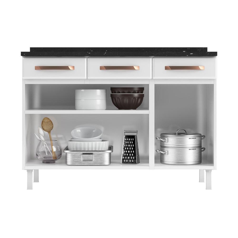 Balcão de Cozinha de Aço Triplo com Tampo Regina Multimóveis CR6125 Branco