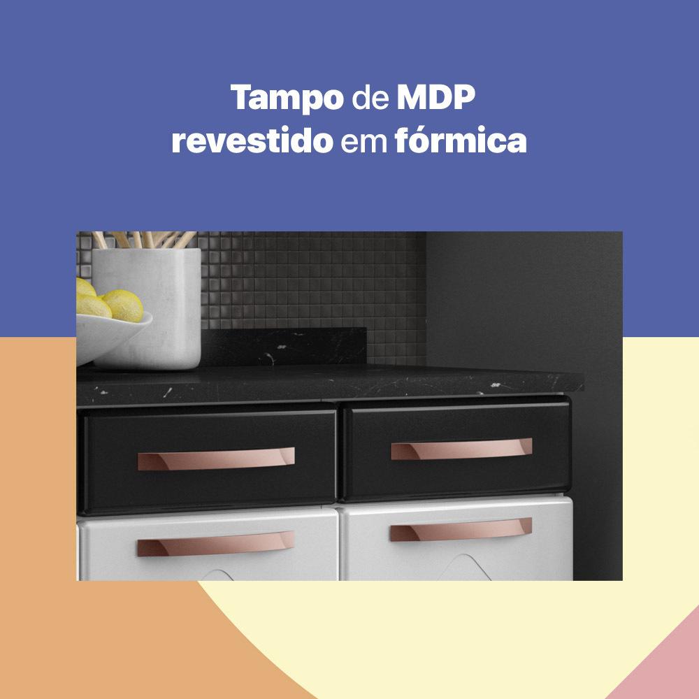 Balcão de Cozinha de Aço Triplo com Tampo Regina Multimóveis CR6126 Branco/Preto