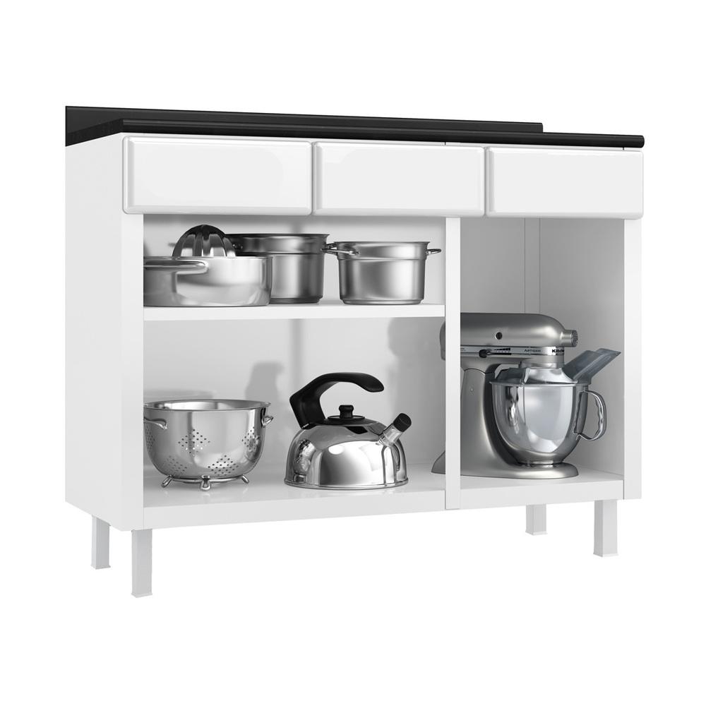 Balcão de Cozinha de Aço Triplo com Tampo Rose Multimóveis CR6090 Branco