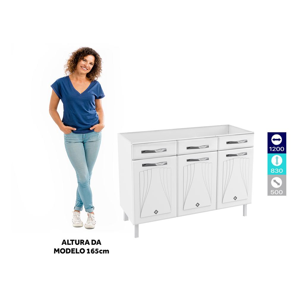 Balcão de Cozinha de Aço Triplo sem Tampo para Pia 120cm Clara Multimóveis CR6146 Branco
