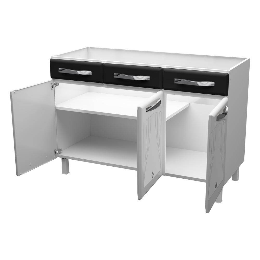 Balcão de Cozinha de Aço Triplo sem Tampo para Pia 120cm Clara Multimóveis CR6147 Branco/Preto