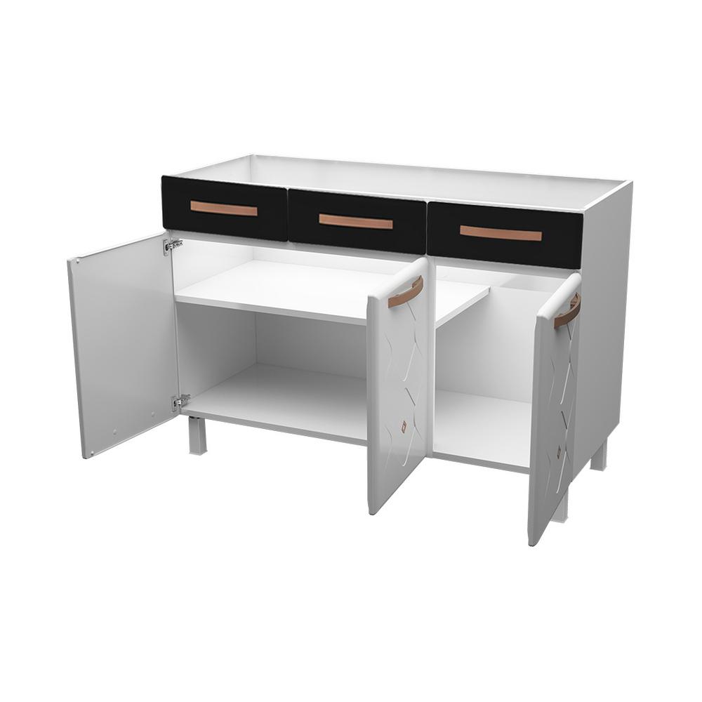 Balcão de Cozinha de Aço Triplo sem Tampo para Pia 120cm Regina Multimóveis CR6128 Branco/Preto