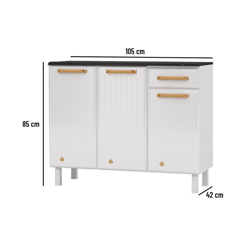 Balcão de Cozinha de Aço com Tampo 3 Portas e 1 Gaveta 105cm Multimóveis CR20361 Branco