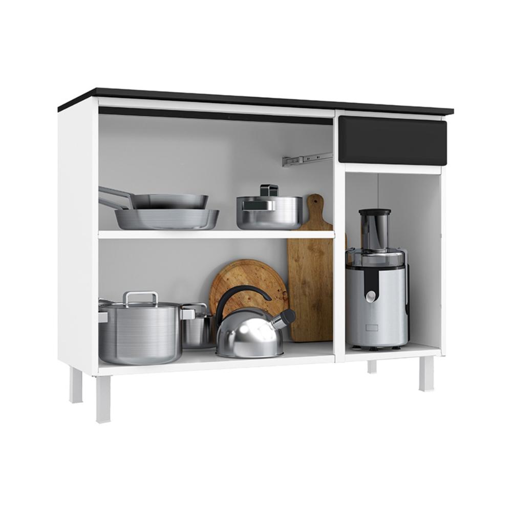 Balcão de Cozinha de Aço com Tampo 3 Portas e 1 Gaveta 105cm Multimóveis CR20361 Branco/Preto