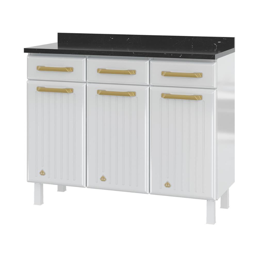 Balcão de Cozinha de Aço com Tampo 3 Portas e 3 Gavetas 105cm Multimóveis CR20360 Branco