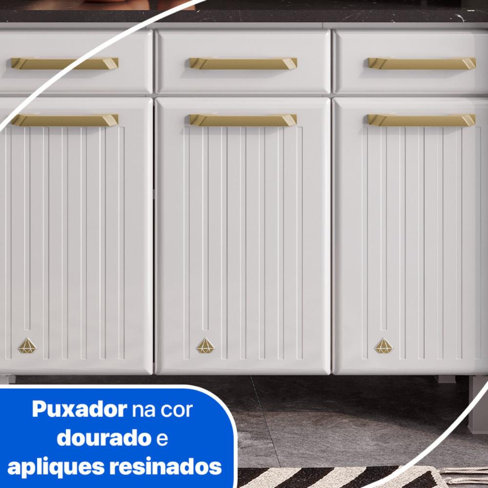 Balcão de Cozinha de Aço com Tampo 3 Portas e 3 Gavetas 105cm Multimóveis CR20360 Branco