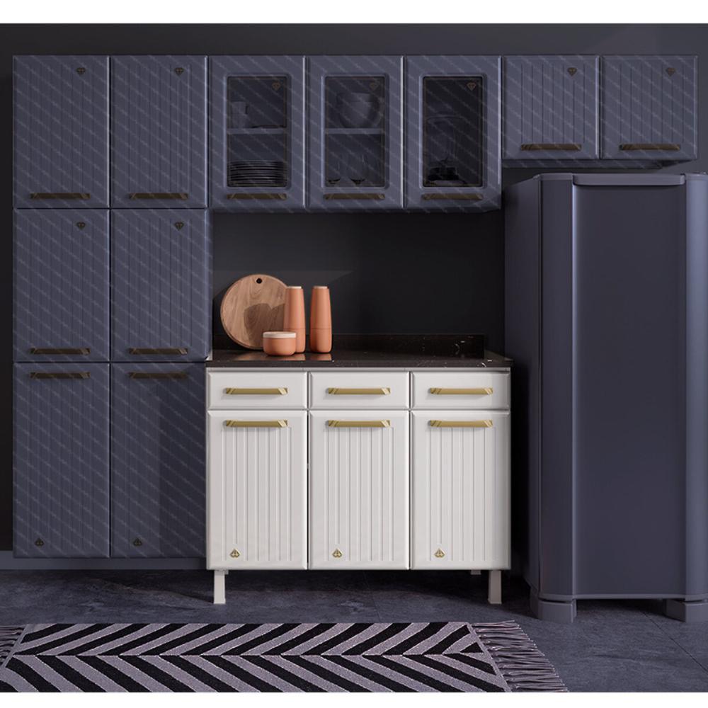 Balcão de Cozinha de Aço com Tampo 3 Portas e 3 Gavetas 105cm Multimóveis CR20360 Branco