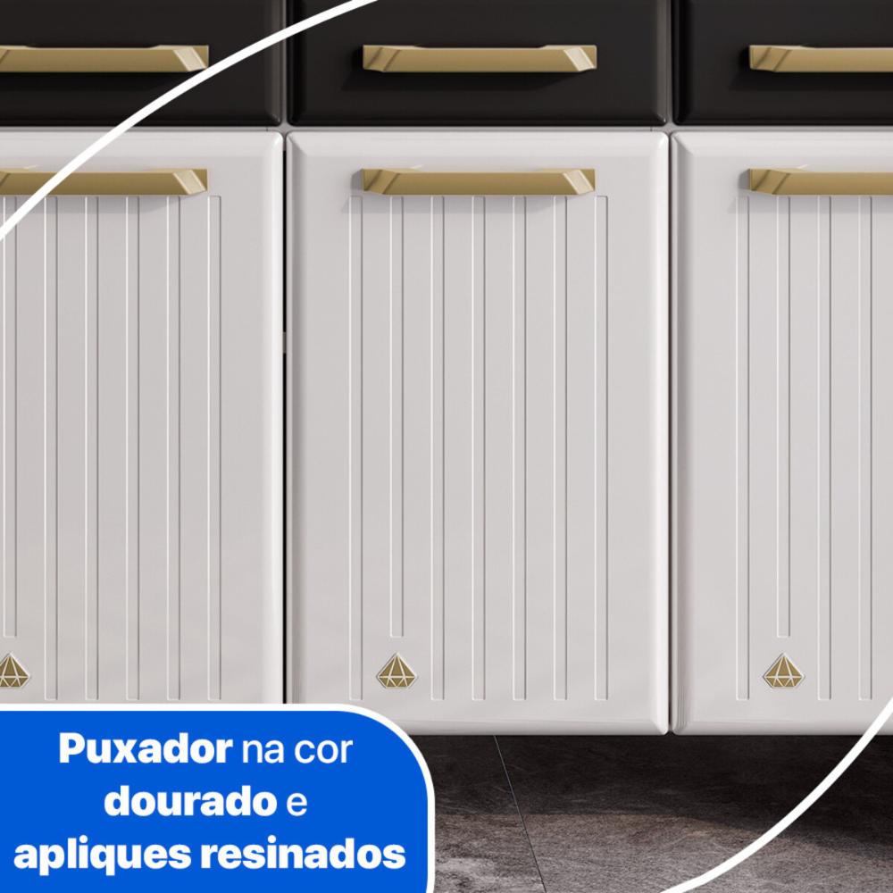 Balcão de Cozinha de Aço com Tampo 3 Portas e 3 Gavetas 105cm Multimóveis CR20360 Branco/Preto