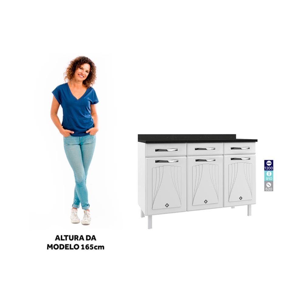 Balcão de Cozinha de Aço com Tampo 3 Portas e 3 Gavetas 120cm Multimóveis CR20354 Branco