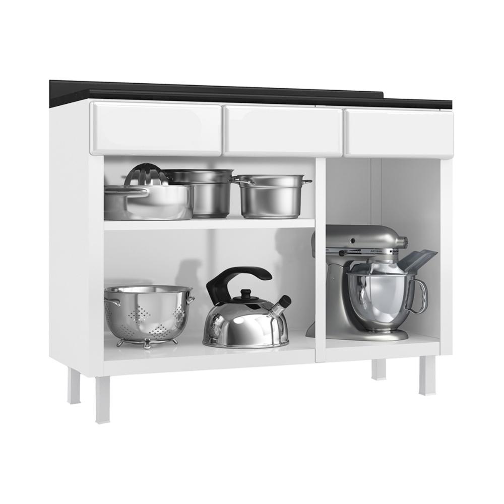 Balcão de Cozinha de Aço com Tampo 3 Portas e 3 Gavetas 120cm Multimóveis CR20354 Branco