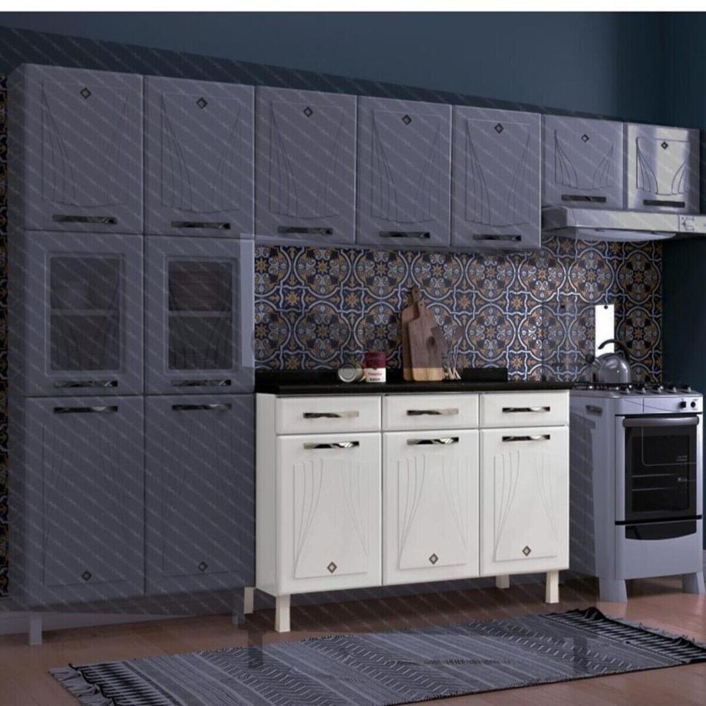 Balcão de Cozinha de Aço com Tampo 3 Portas e 3 Gavetas 120cm Multimóveis CR20354 Branco
