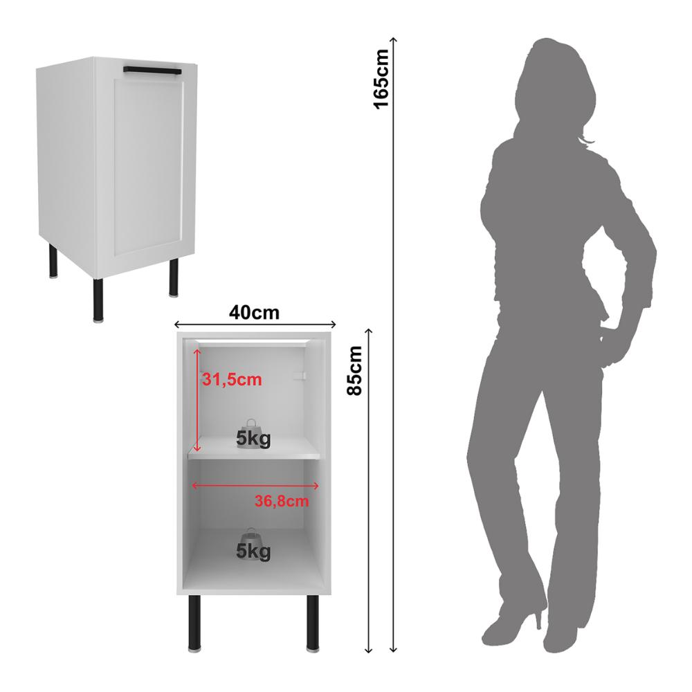 Balcão de Cozinha em MDF com 1 Porta 40cm Multimóveis CR20429 Branco