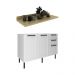 Balcão de Cozinha em MDF com Tampo 2 Portas e 3 Gavetas 120cm Multimóveis CR20462 Branco/Carvalho Tropical