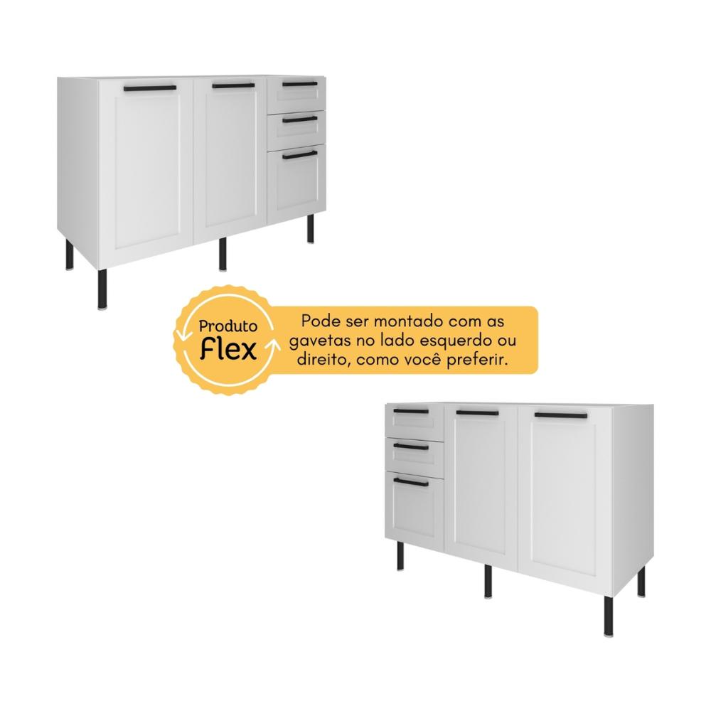 Balcão de Cozinha em MDF com Tampo 2 Portas e 3 Gavetas 120cm Multimóveis CR20462 Branco/Carvalho Tropical