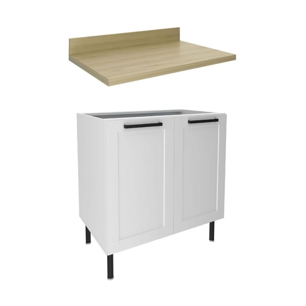Balcão de Cozinha em MDF com Tampo e 2 Portas 80cm Multimóveis CR20463 Branco/Carvalho Tropical