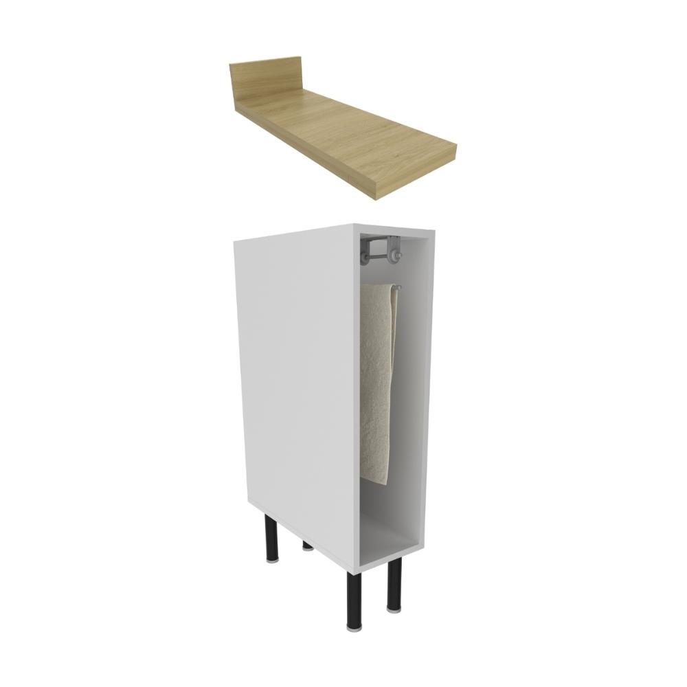 Balcão de Cozinha em MDF com Tampo e Porta-Toalhas 20cm Multimóveis CR20465 Branco/Carvalho Tropical
