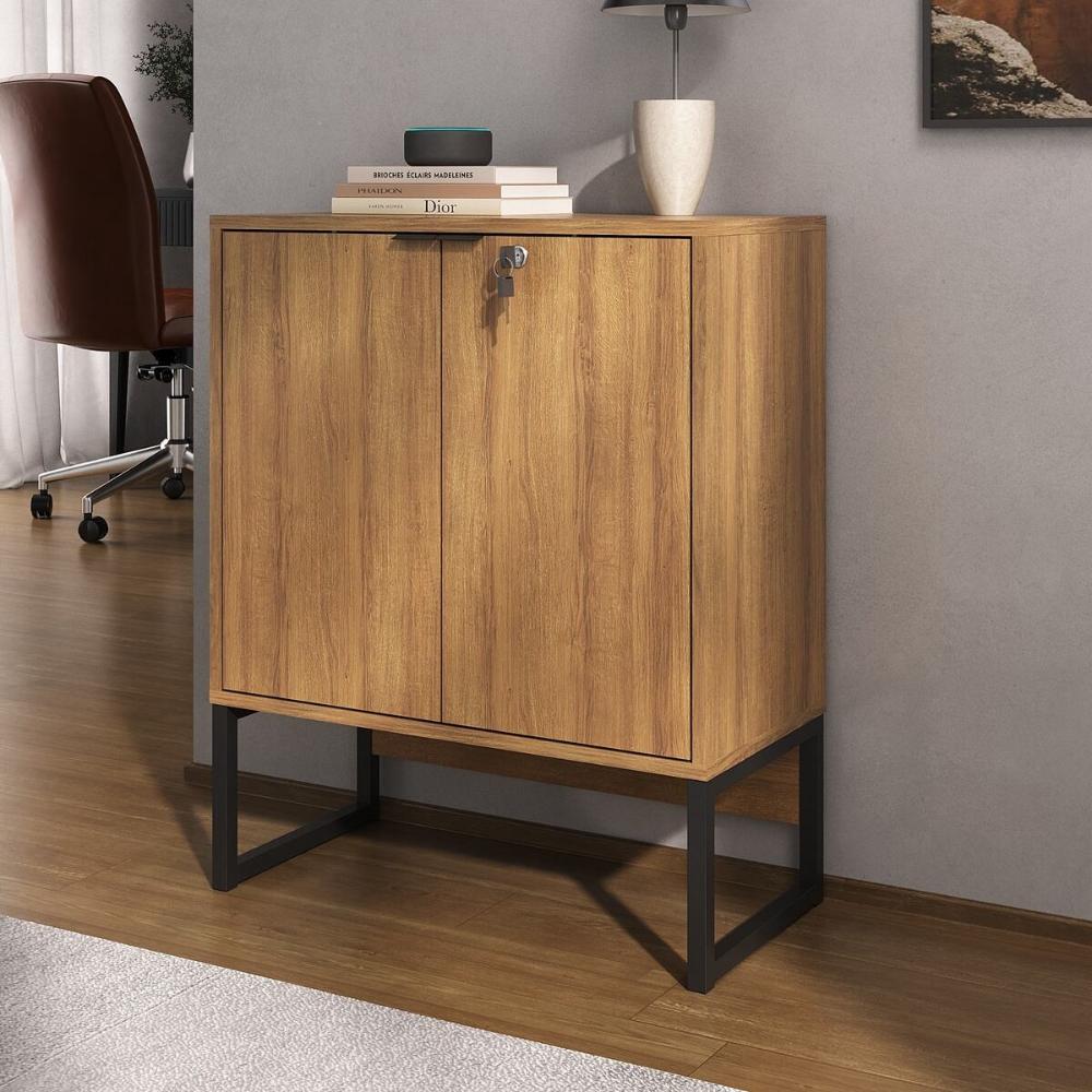 Balcão de Escritório 60cm com Chave 2 Portas e Pés Tubulares Multimóveis CR25282 Amêndoa/Preto