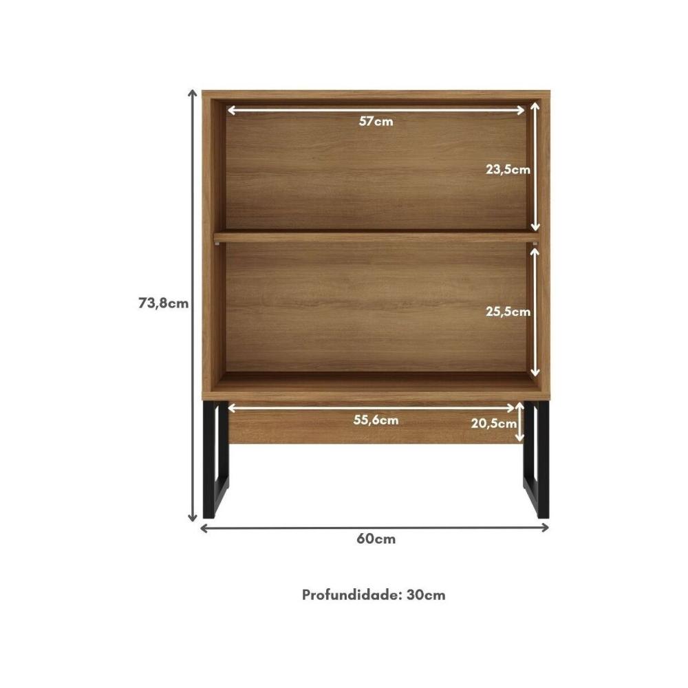 Balcão de Escritório 60cm com Chave 2 Portas e Pés Tubulares Multimóveis CR25282 Amêndoa/Preto