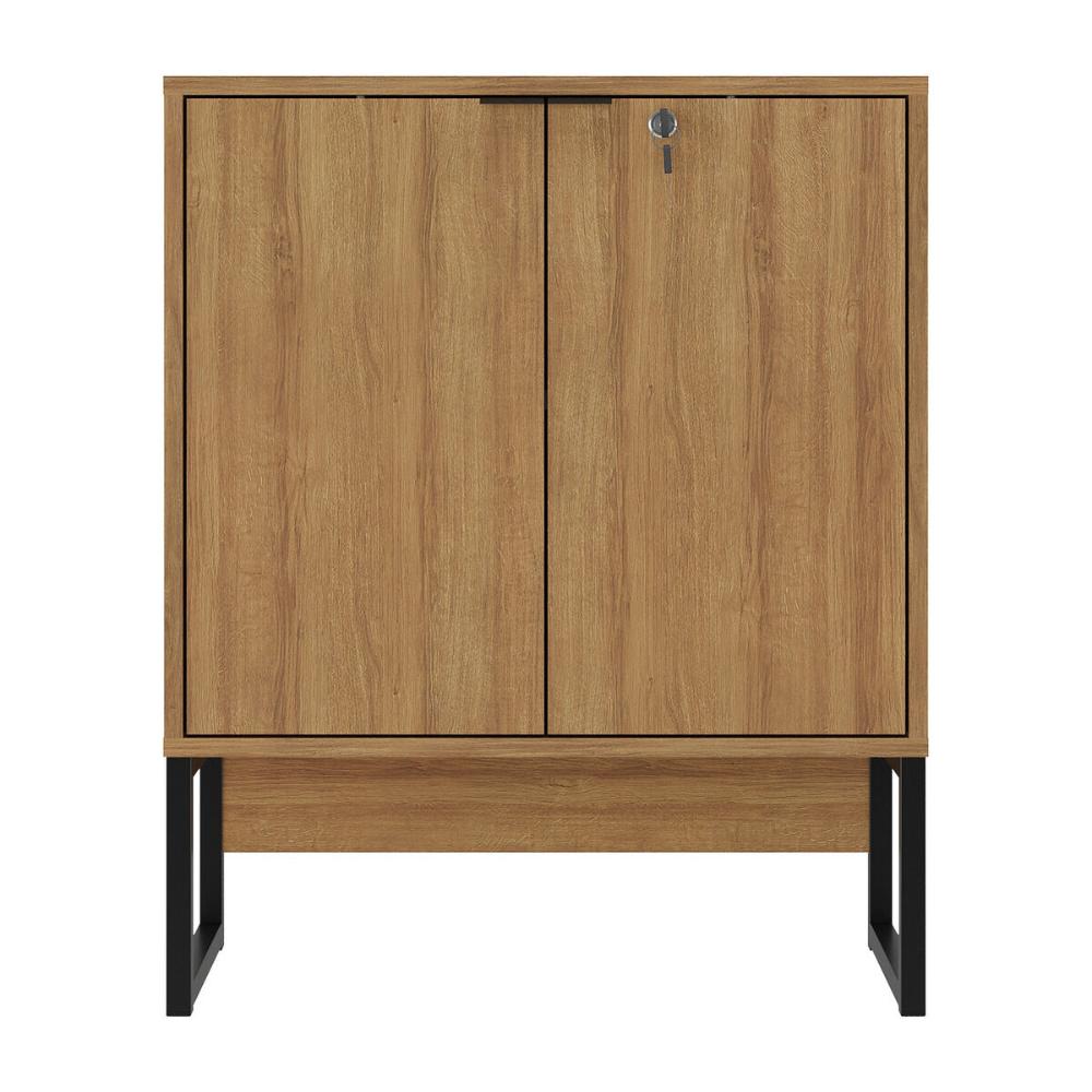 Balcão de Escritório 60cm com Chave 2 Portas e Pés Tubulares Multimóveis CR25282 Amêndoa/Preto