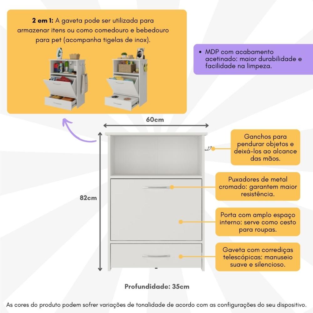 Balcão de Lavanderia Multiuso 1 Porta 1 Gaveta Multimóveis MP5057 Branco