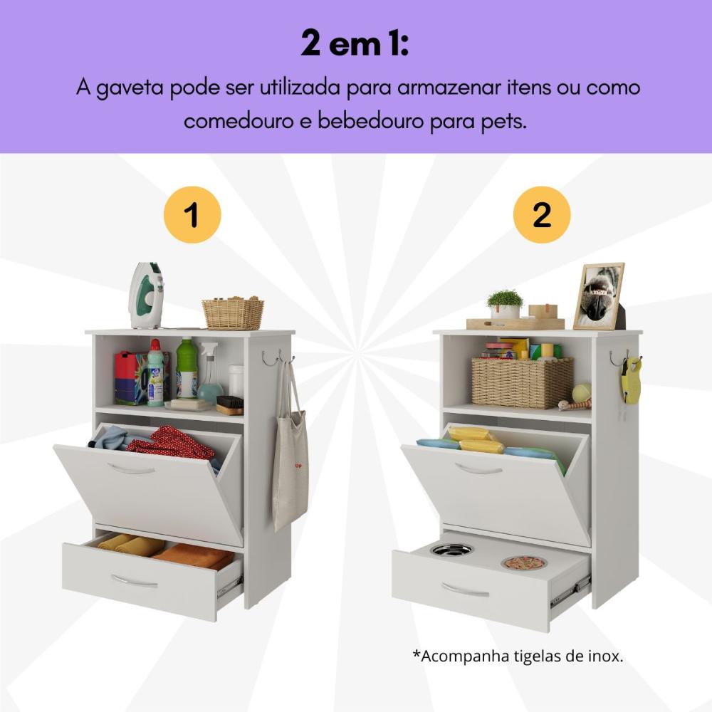 Balcão de Lavanderia Multiuso 1 Porta 1 Gaveta Multimóveis MP5057 Branco