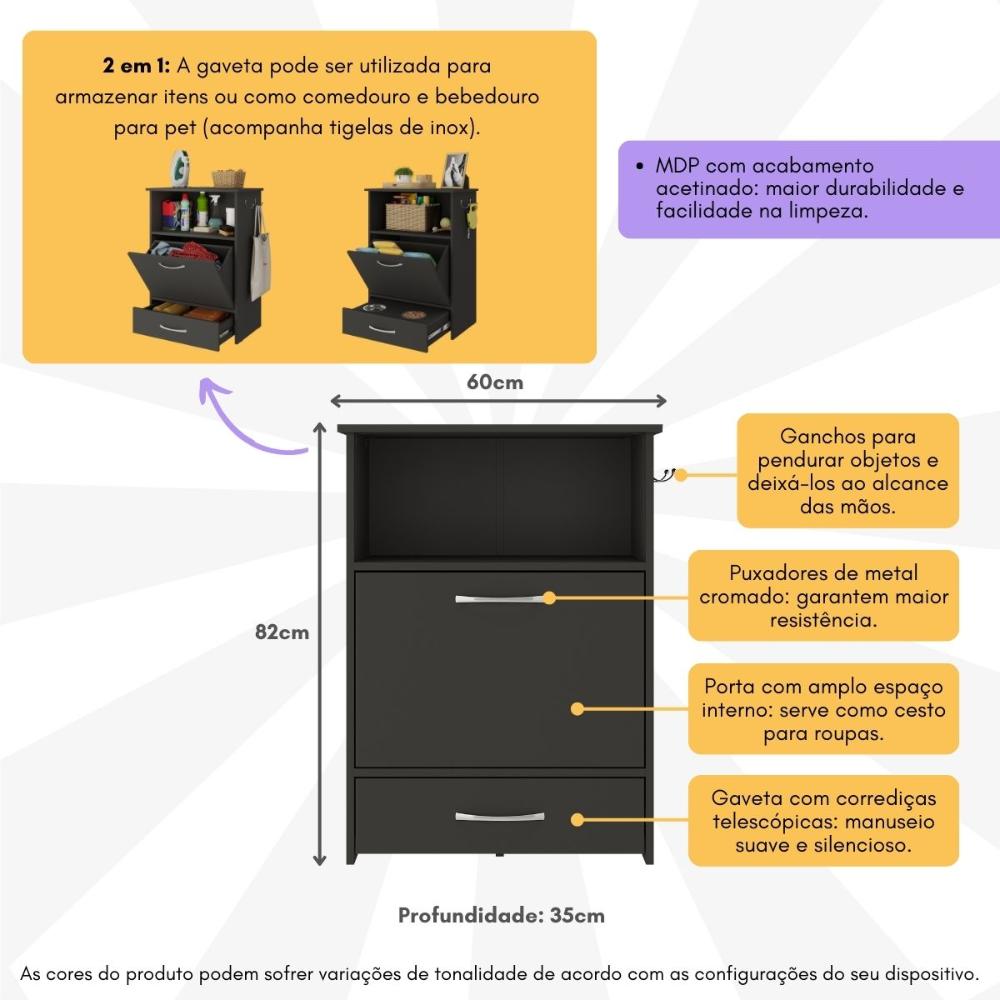 Balcão de Lavanderia Multiuso 1 Porta 1 Gaveta Multimóveis MP5057 Preto