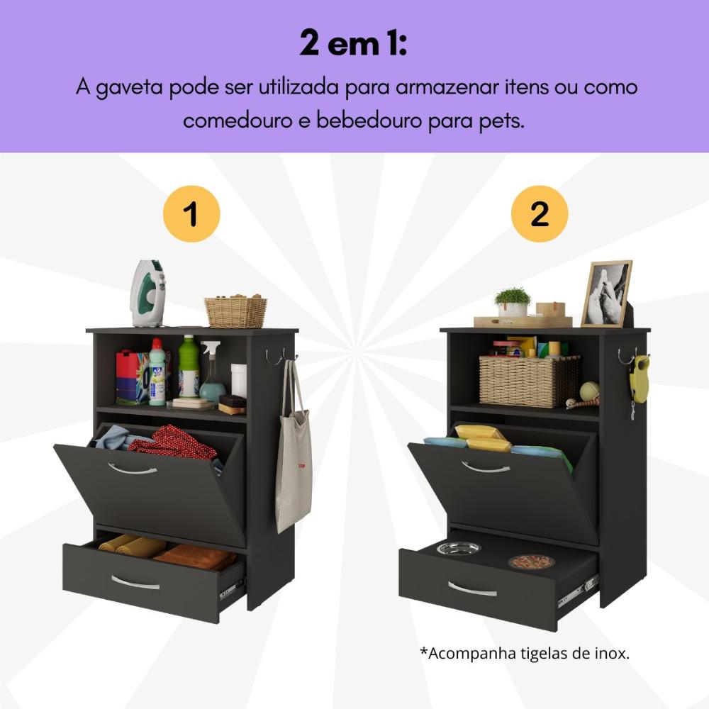 Balcão de Lavanderia Multiuso 1 Porta 1 Gaveta Multimóveis MP5057 Preto