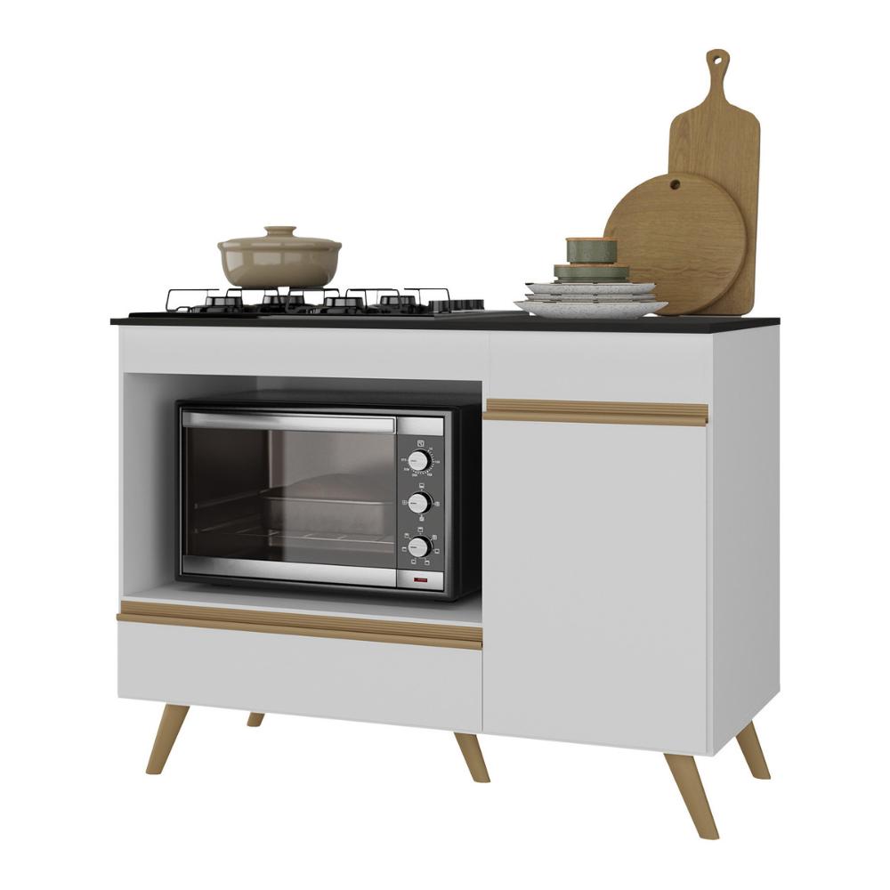 Balcão para Cooktop e Forno 105cm 1 Porta 1 Gaveta Veneza Multimóveis MP2258 Branco/Dourado