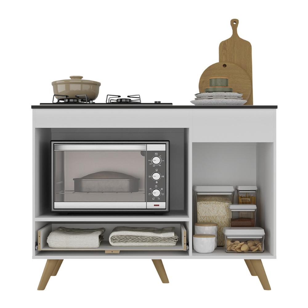 Balcão para Cooktop e Forno 105cm 1 Porta 1 Gaveta Veneza Multimóveis MP2258 Branco/Dourado