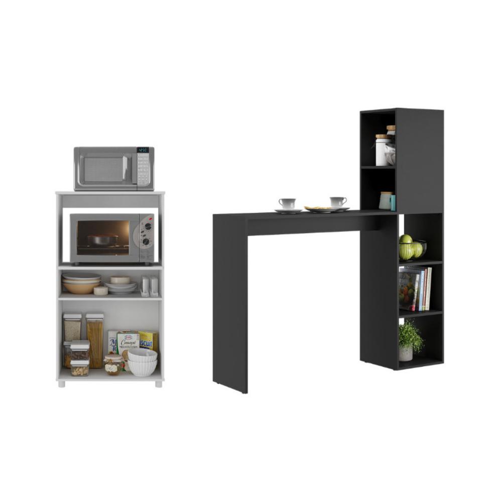 Balcão para Forno e Micro-ondas 2 Portas e Bancada com Armário Multimóveis MP2253 Branco/Preto