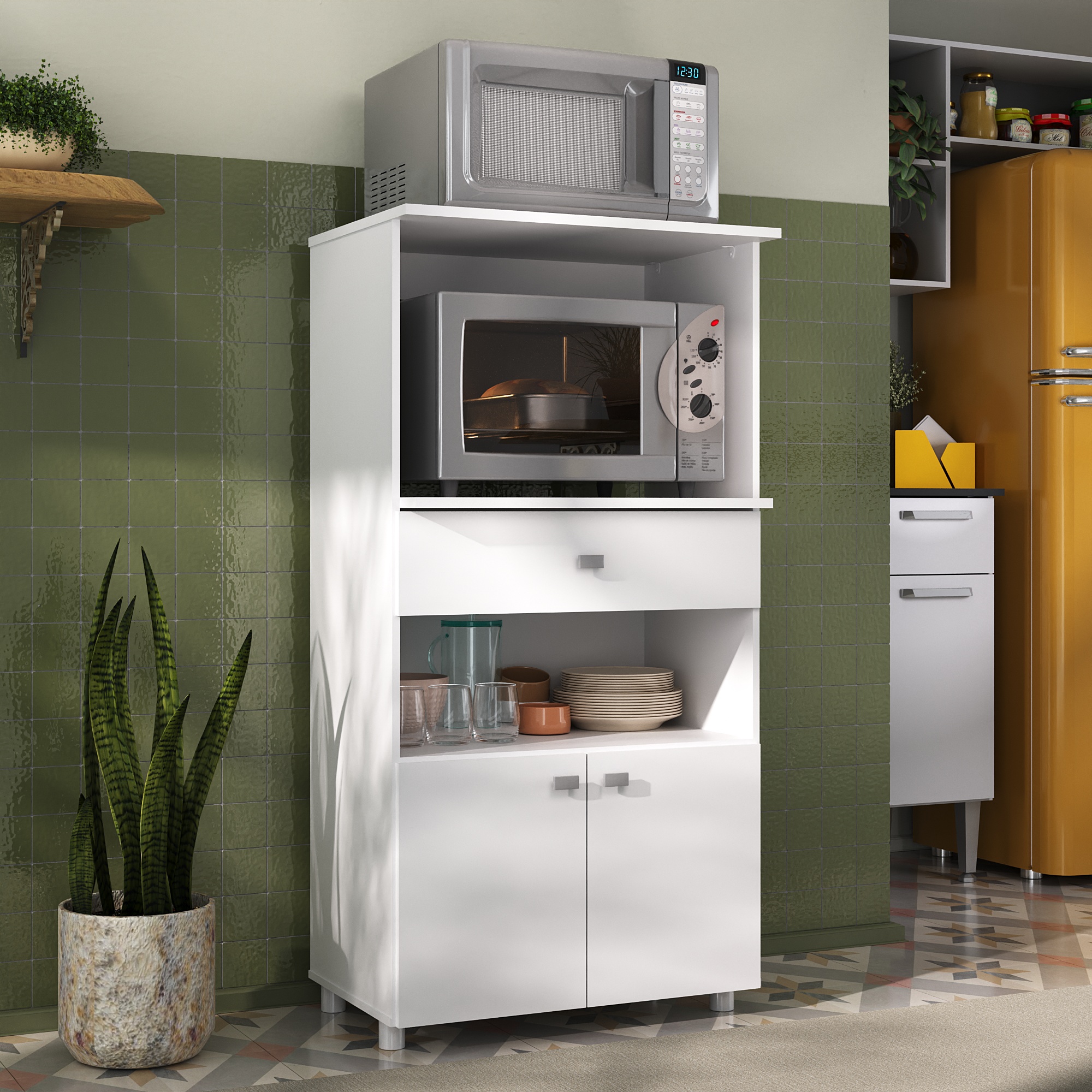 Balcão para Forno e Microondas Multimóveis 2 Portas 1 Gaveta FG4060G Branco