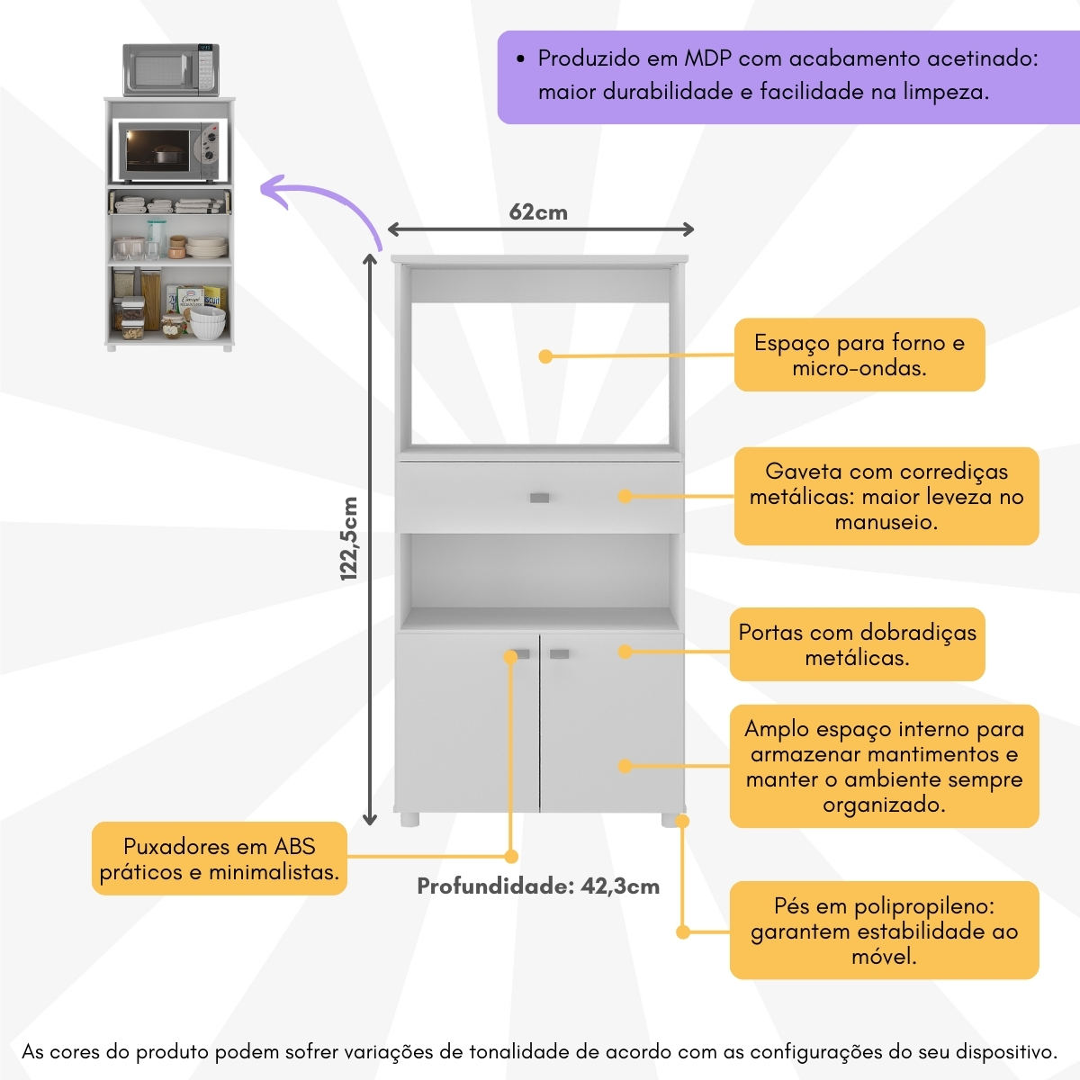 Balcão para Forno e Microondas Multimóveis 2 Portas 1 Gaveta FG4060G Branco
