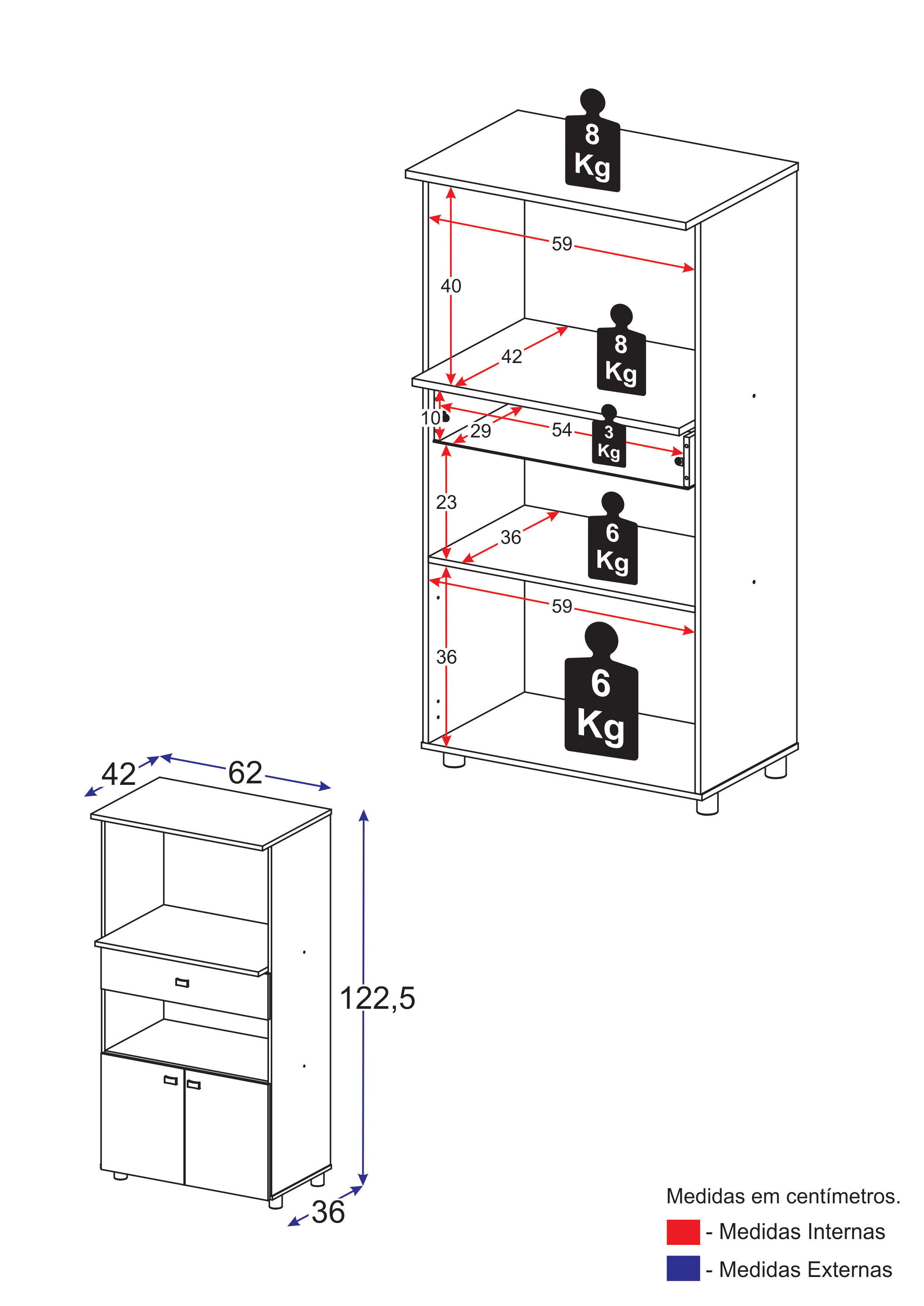 Balcão para Forno e Microondas Multimóveis 2 Portas 1 Gaveta FG4060G Branco