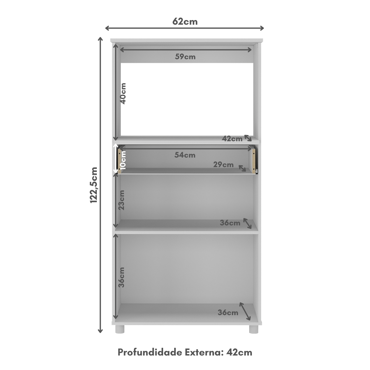 Balcão para Forno e Microondas Multimóveis 2 Portas 1 Gaveta FG4060G Branco