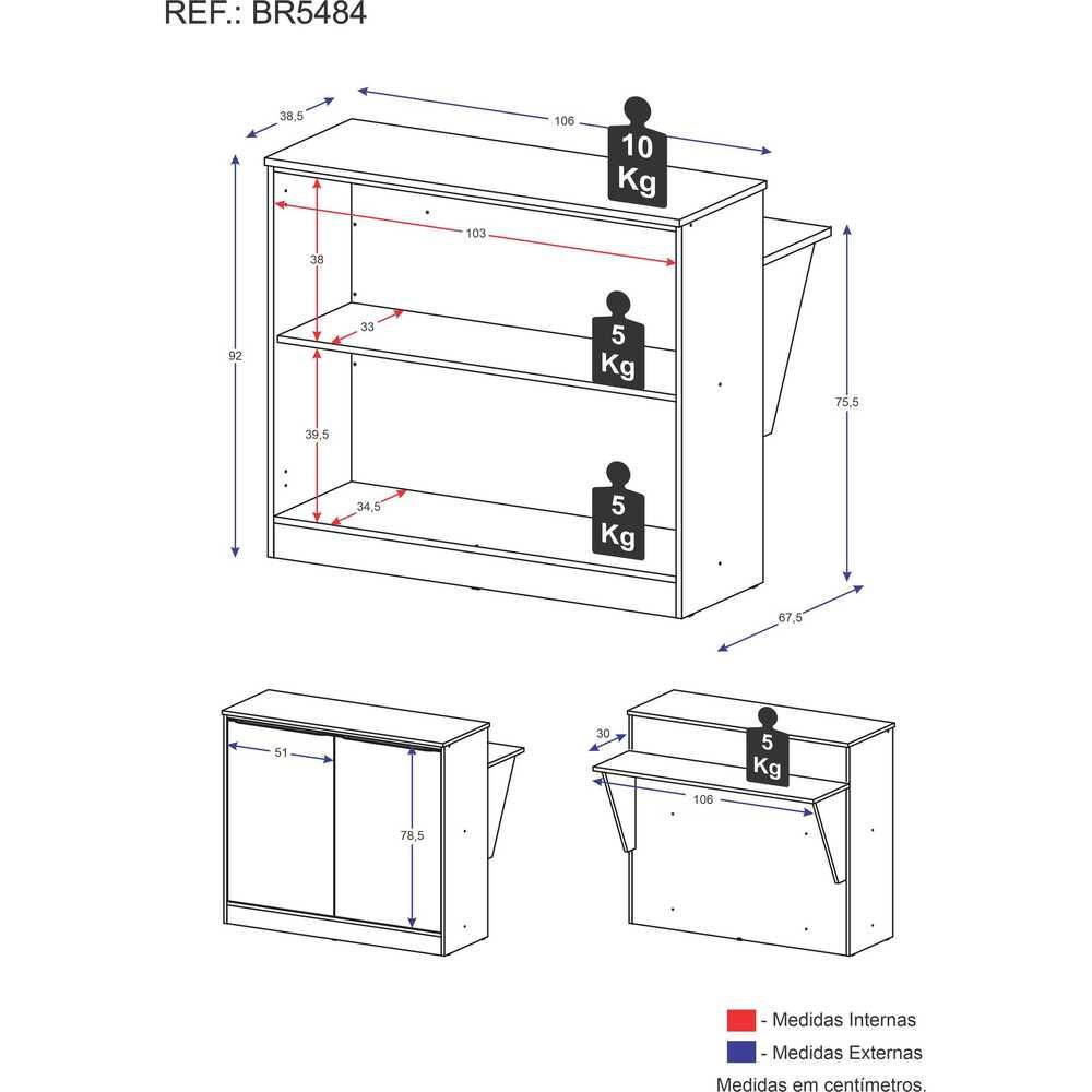 Bancada Balcão/Mesa Cozinha Bélgica Multimóveis BR5484 Branca