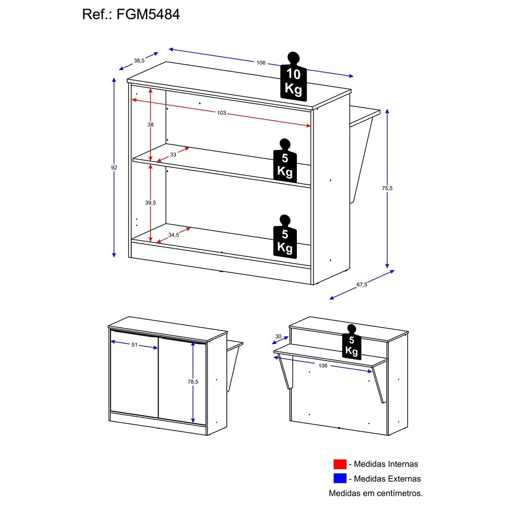Bancada Balcão/Mesa Cozinha Multimóveis FGM5484 Preto 