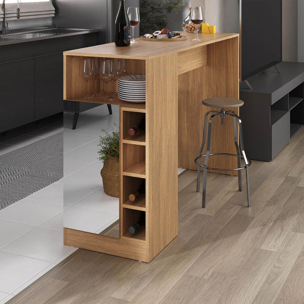 Bancada Balcão/Mesa de Cozinha com Adega 1 Porta e Espelho Multimóveis MP2248 Madeirado