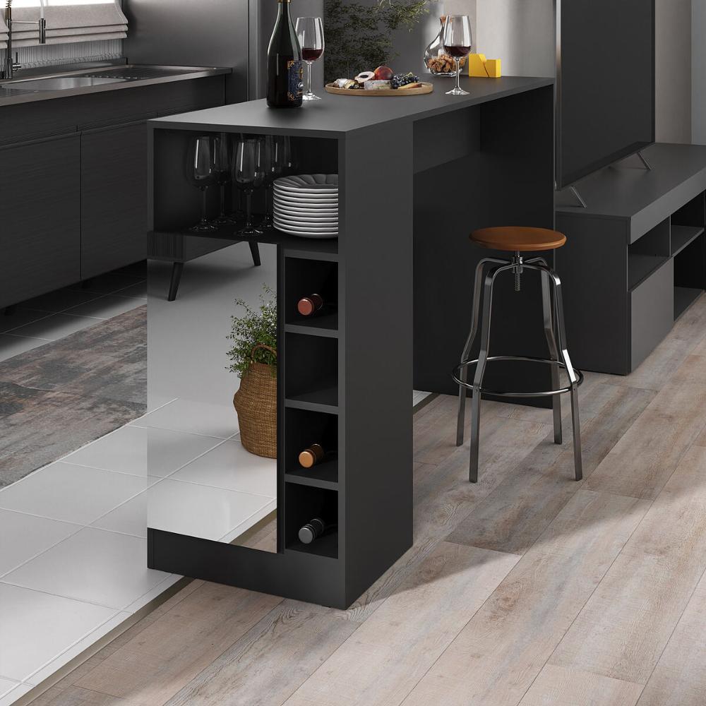 Bancada Balcão/Mesa de Cozinha com Adega 1 Porta e Espelho Multimóveis MP2248 Preto