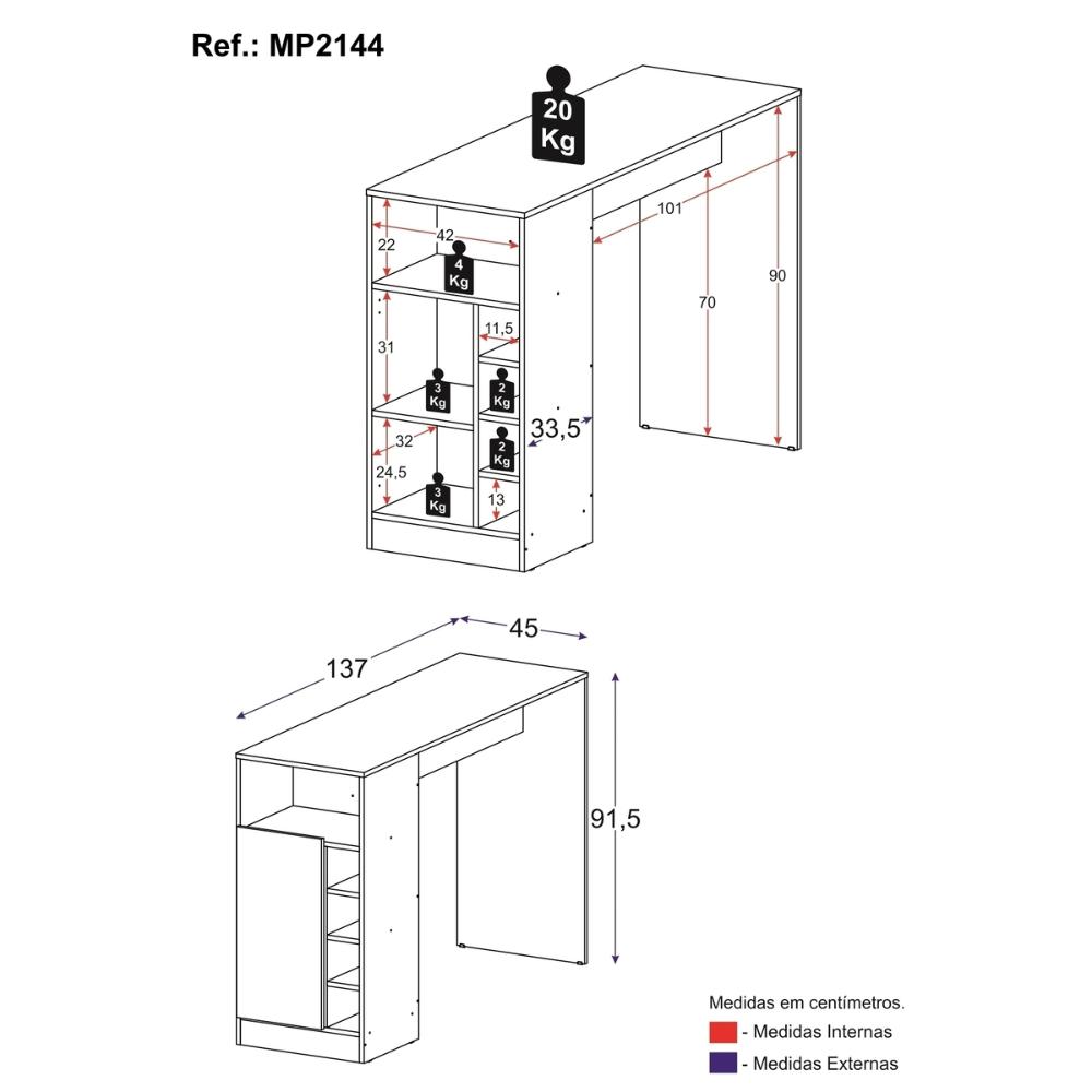 Bancada Balcão/Mesa de Cozinha com Adega Multimóveis MP2144