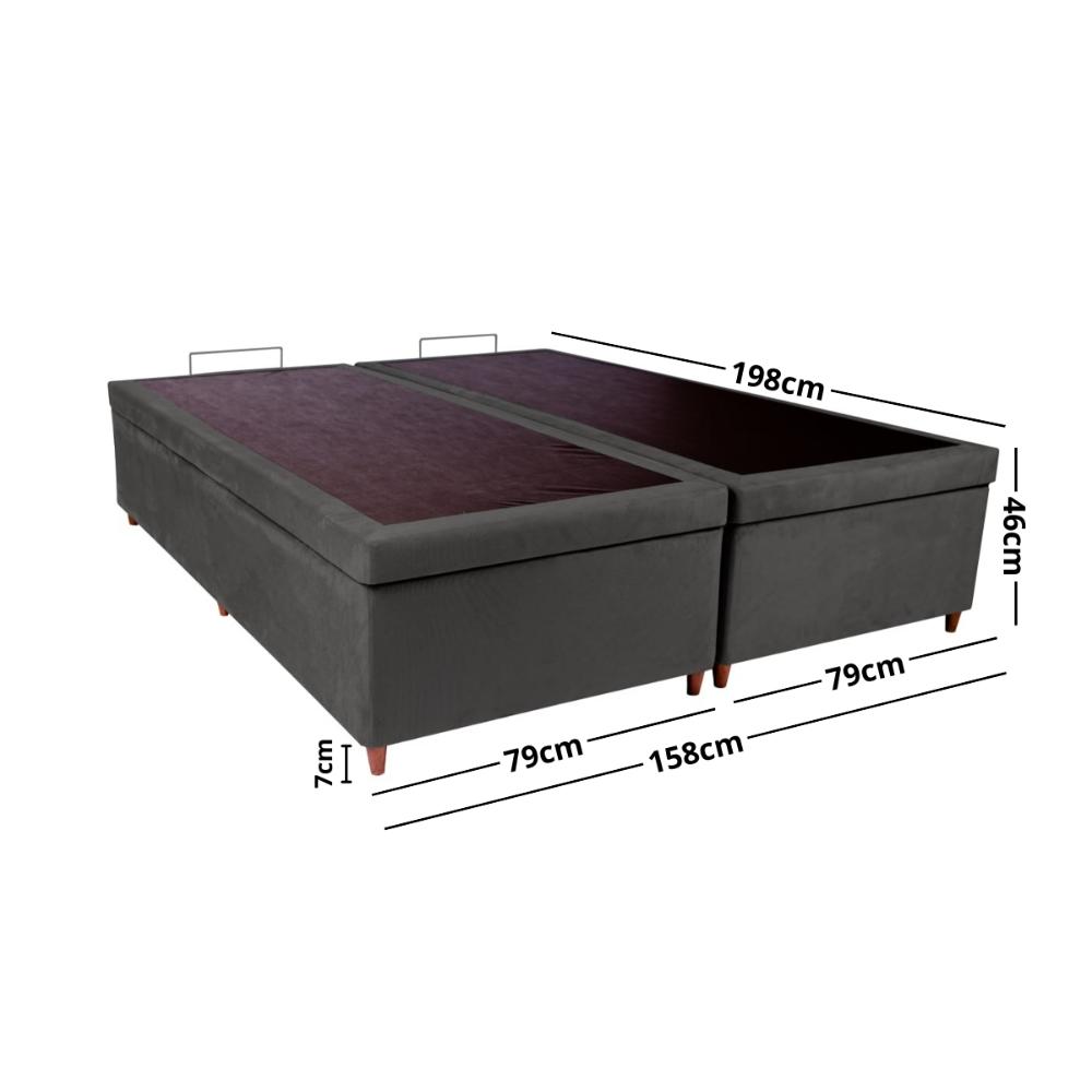 Base Box Baú Bipartido Queen 158x198x46cm Luana Multimóveis CR35382 Cinza