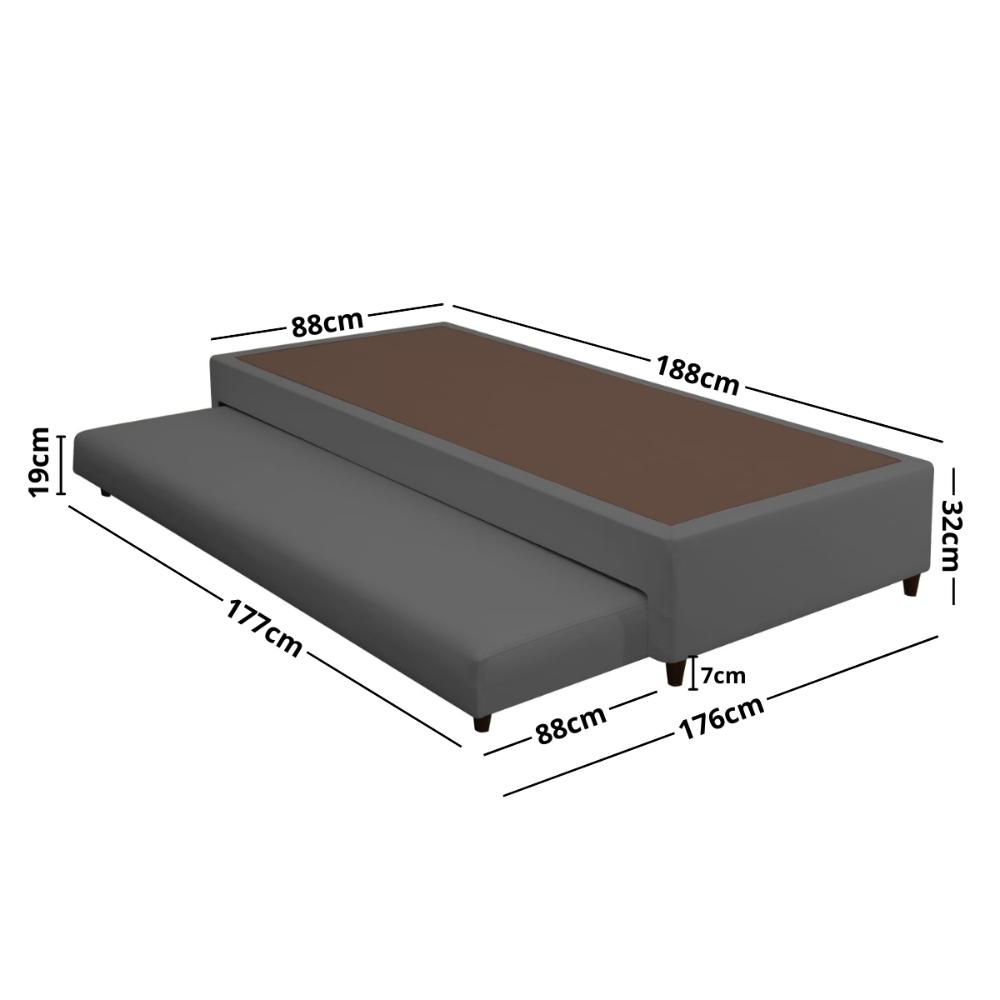Base Box com Cama Auxiliar Solteiro 88x188x32 Luana Multimóveis CR35383 Cinza