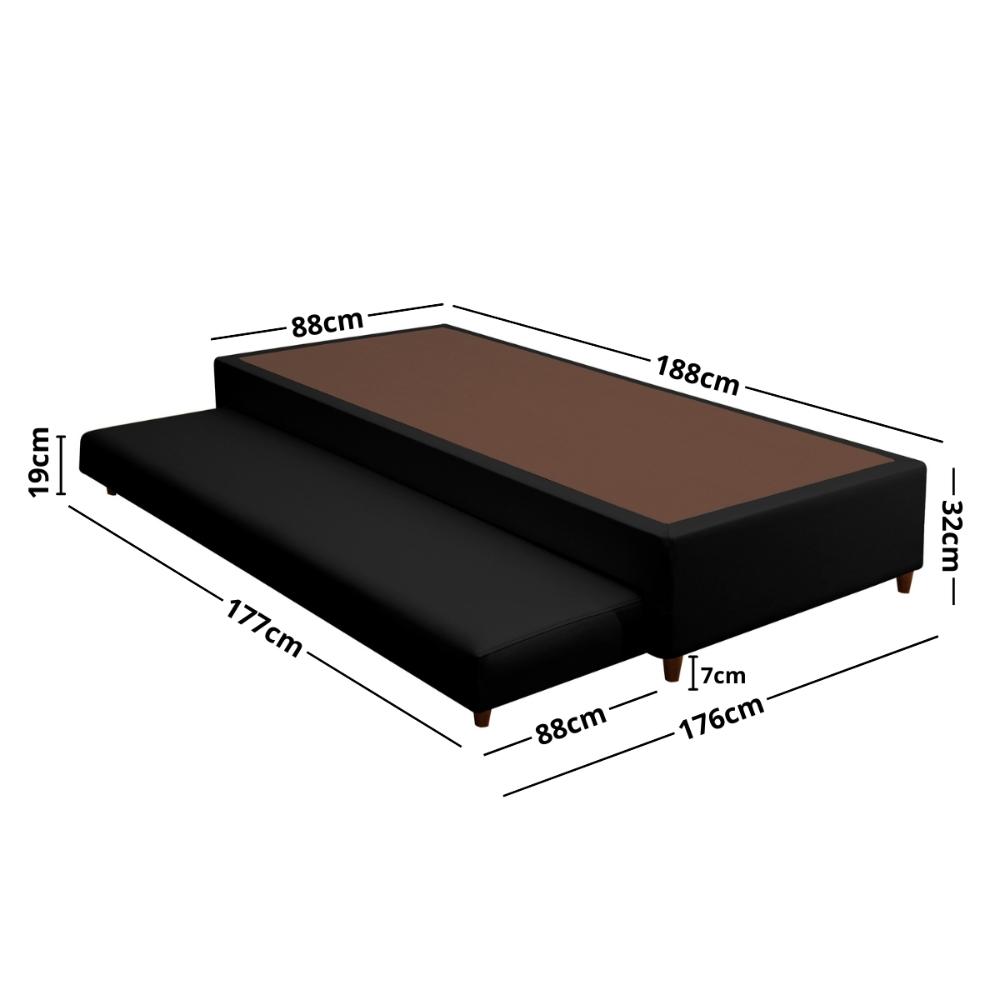 Base Box com Cama Auxiliar Solteiro 88x188x32 Luana Multimóveis CR35383 Preto