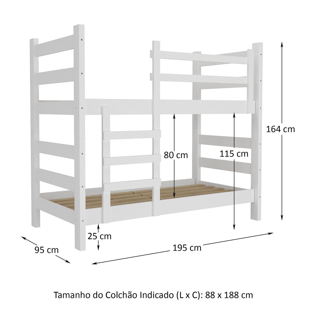 Beliche Madeira Maciça - vira 2 Camas - com Colchões Inclusos Dubai Multimóveis CR4158 Branco