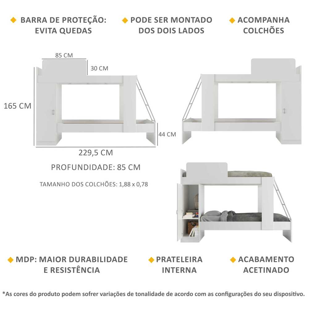 Beliche com Colchão Incluso 1 Porta Havana Multimóveis Branco