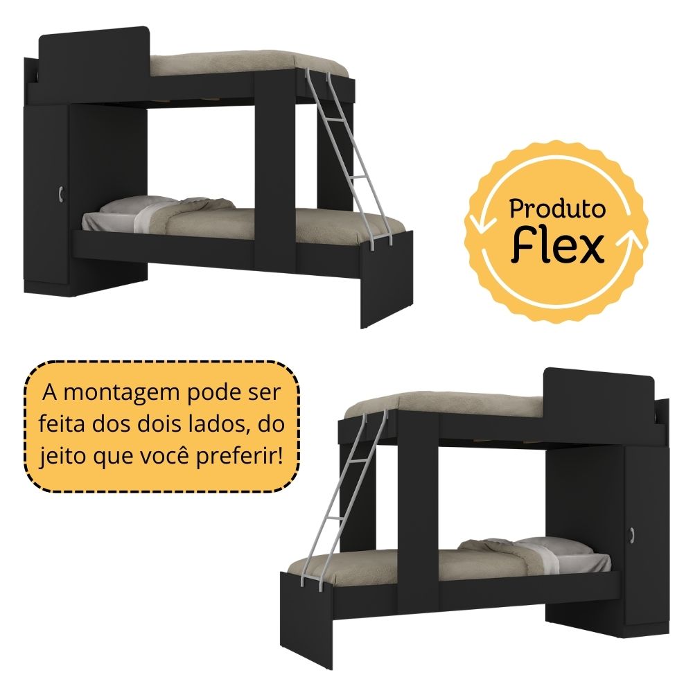 Beliche com Colchão Incluso 1 Porta Havana Multimóveis Preto