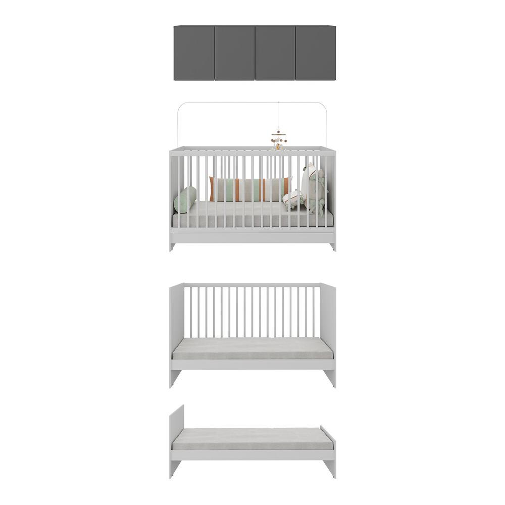 Berço 3 em 1 com Armário Aéreo 4 portas Multimóveis MP4140 Branco/Grafite