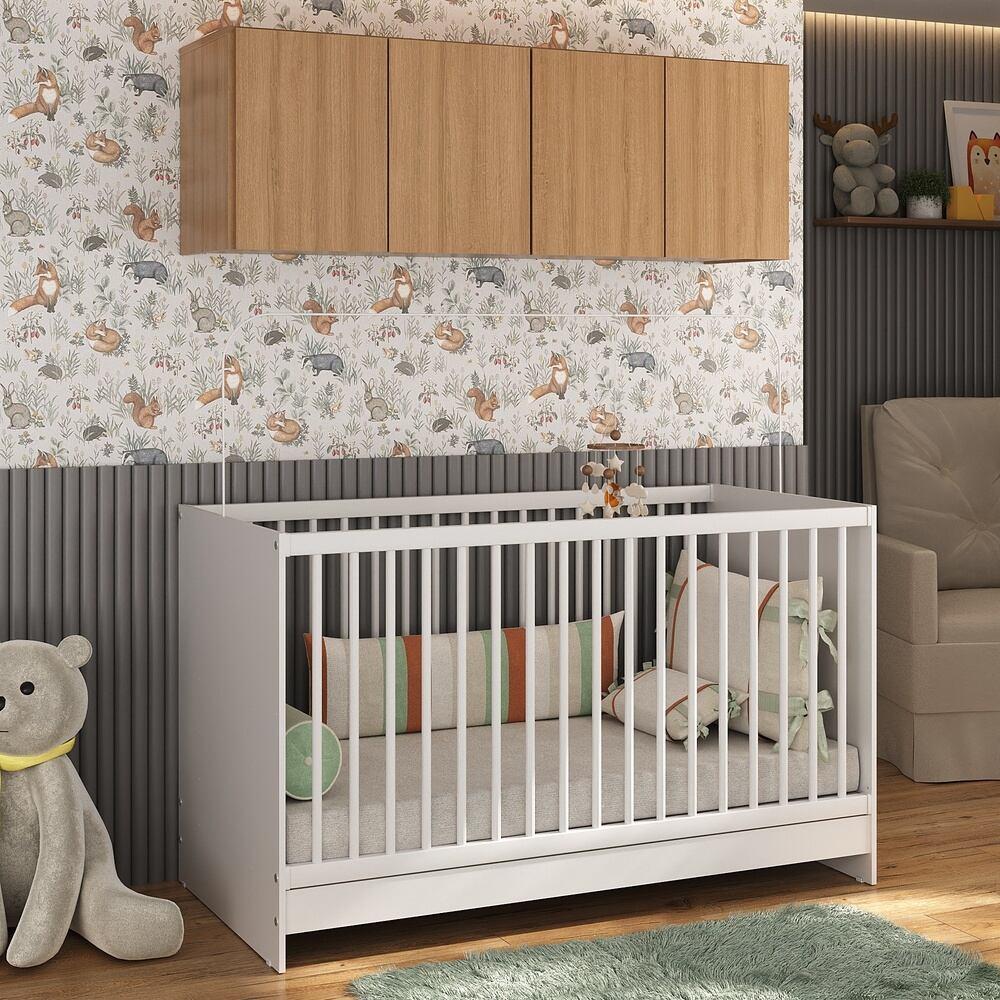 Berço 3 em 1 com Armário Aéreo 4 portas Multimóveis MP4140 Branco/Rustic